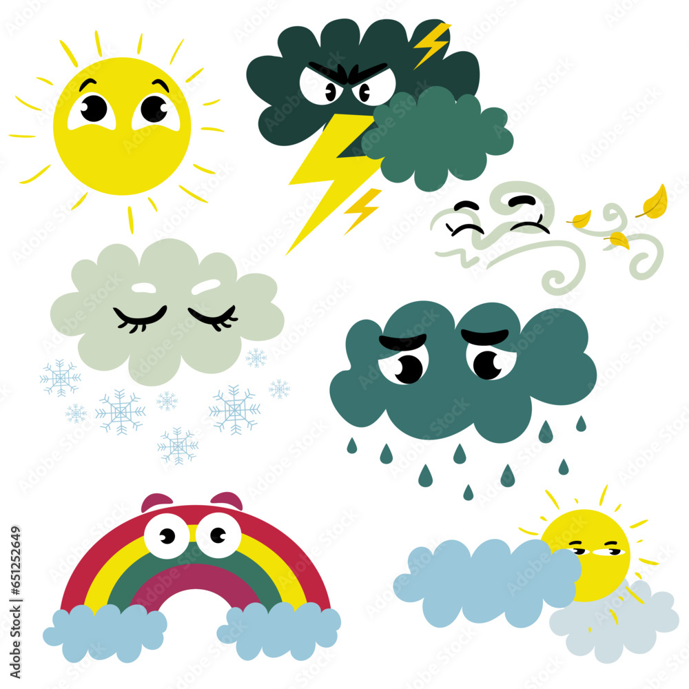 Cute clouds. Weather emotions. Vector set Cute clouds. Weather emotions. Vector set