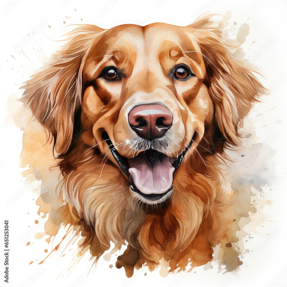 watercolor Golden Retrievcr clipart, Generative Ai