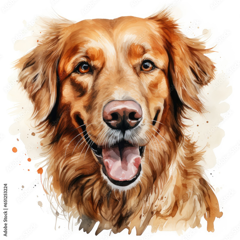 watercolor Golden Retrievcr clipart, Generative Ai