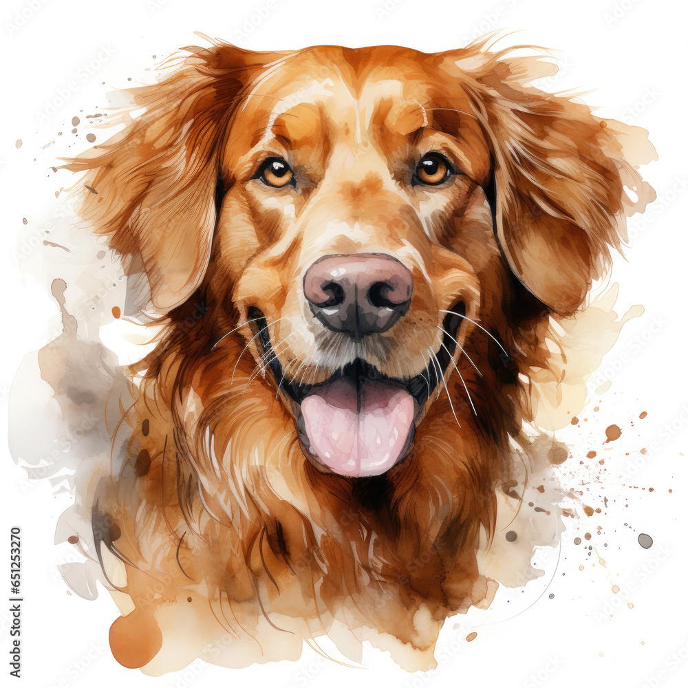 watercolor Golden Retrievcr clipart, Generative Ai