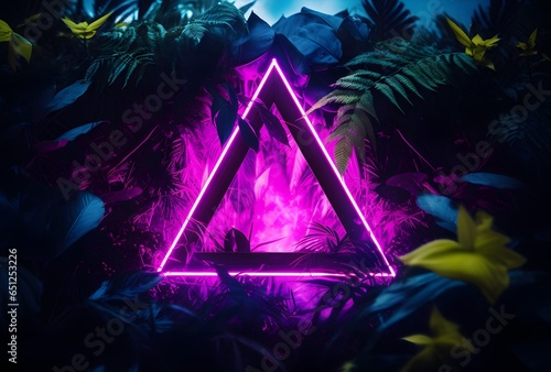 Seapunk Wonders: Neon Triangle Amidst Foliage photo