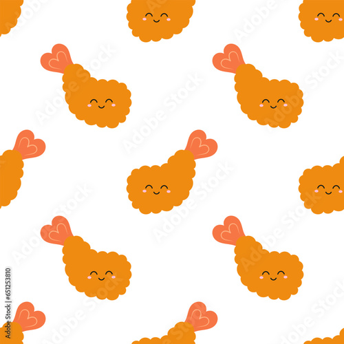 cartoon seamless pattern with tempura shrimp