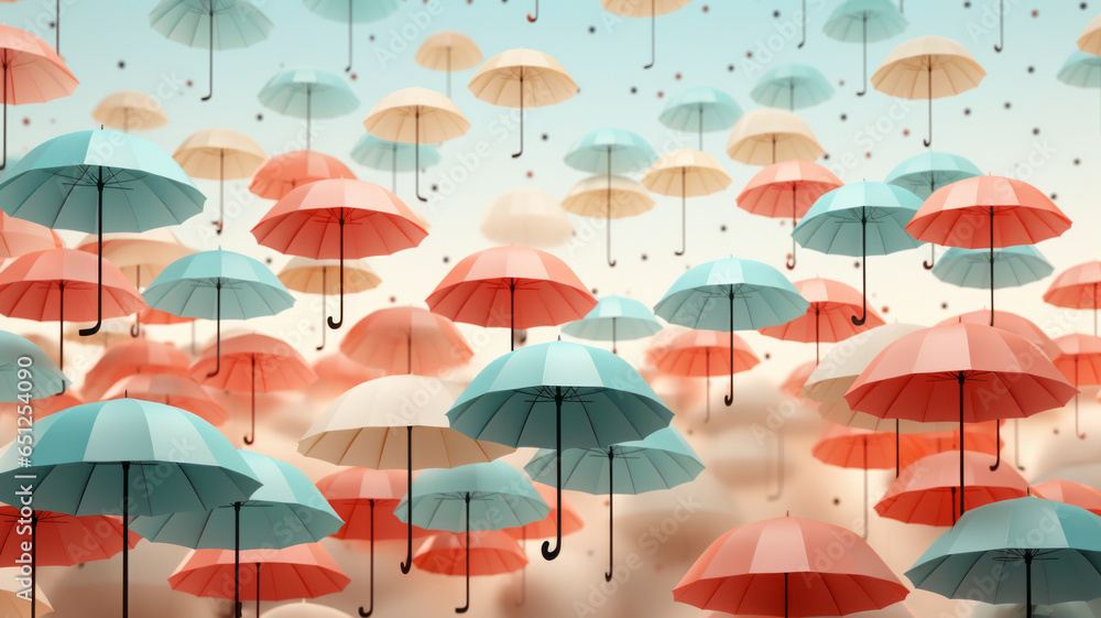 Obraz premium pastel Colorful umbrellas on the raining sky.