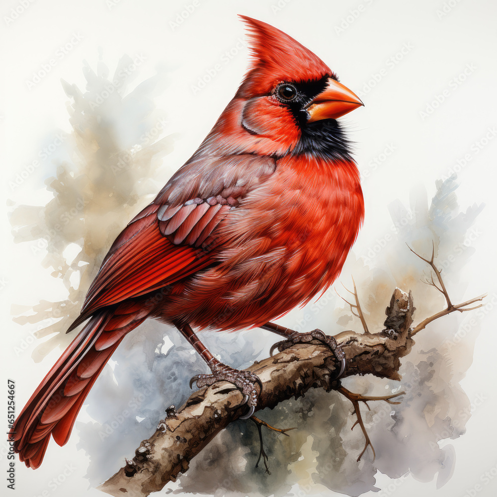 watercolor Cardinalis cardinalis clipart, Generative Ai watercolor Cardinalis cardinalis clipart, Generative Ai
