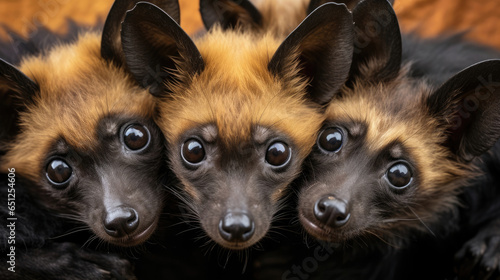 Group of Spectacled flying foxes closeup
