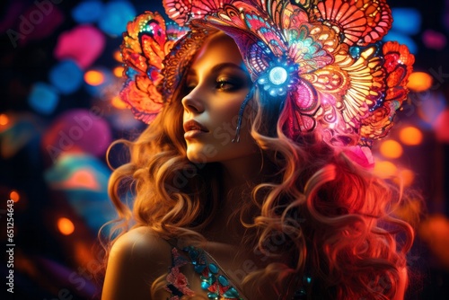 Fantasy Woman with Luminous Patterns Woman with luminous abstract patterns and flowers.