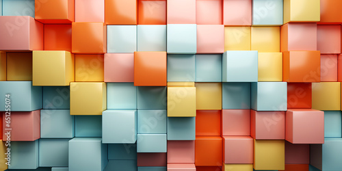 abstract 3D texture background of geometric shapes, multi-colored glossy squares. ai generative