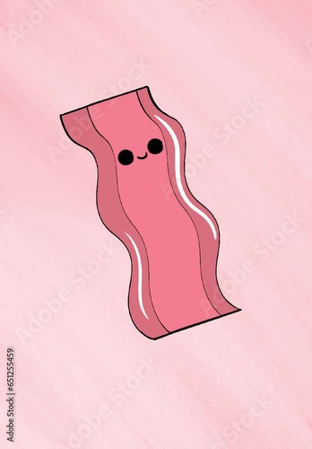 Bacon, bacon food kawaii cartoon, Cute kawaii bacon cartoon character vector illustration no background video animation png