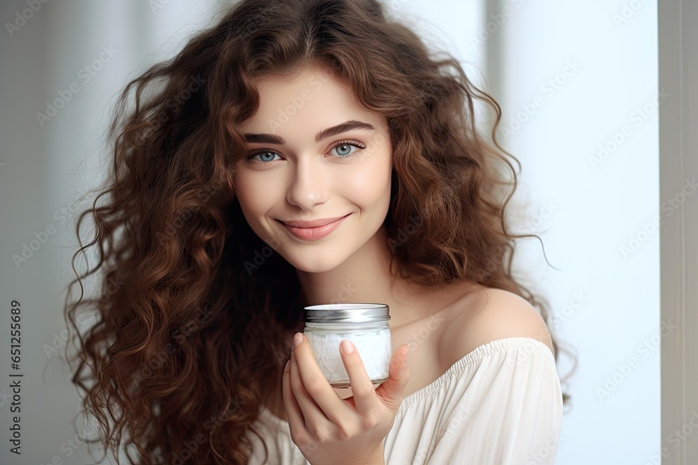 beauty portrait of a beautiful young happy woman advertising skin care cream. beauty portrait of a beautiful young happy woman advertising skin care cream.