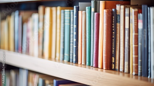 row of books on the shelf with blurred background