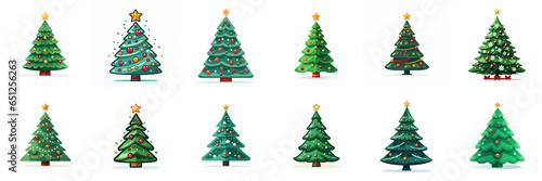 Christmas Trees set on white background  AI generated