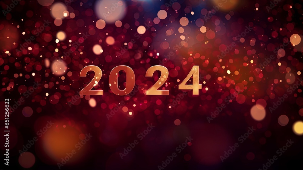 Happy New 2024 Year poster template with Sparkles bokeh, AI generated Happy New 2024 Year poster template with Sparkles bokeh, AI generated