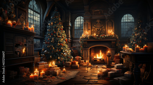 Cozy Christmas Tree and Fireplace