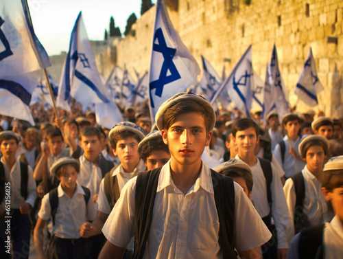 Ultra-Orthodox Jewish men at a demonstration in central Jerusalem