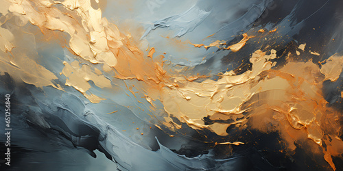 abstract acrylic background, illustration, black and gold color artist's brush strokes with oil paints on canvas. AI generative