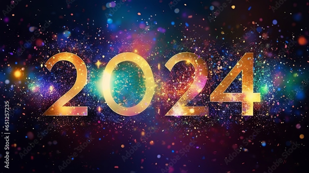 Happy New 2024 Year poster template with Sparkles bokeh, AI generated Happy New 2024 Year poster template with Sparkles bokeh, AI generated
