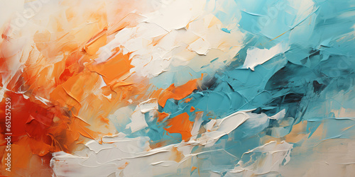 abstract texture background made of rough artist strokes with orange and turquoise paint on canvas. ai generative