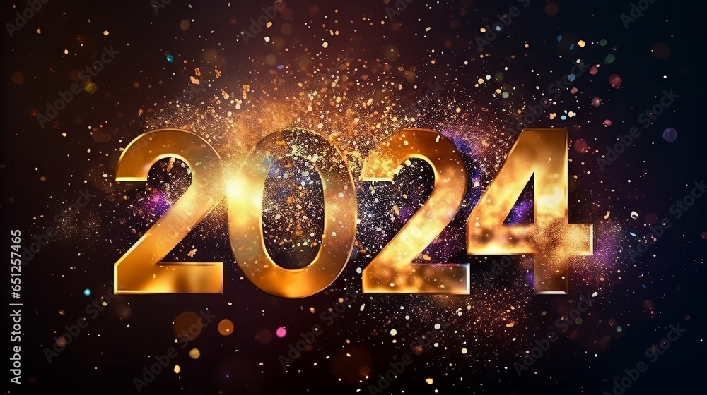 Happy New 2024 Year poster template with Sparkles bokeh, AI generated Happy New 2024 Year poster template with Sparkles bokeh, AI generated