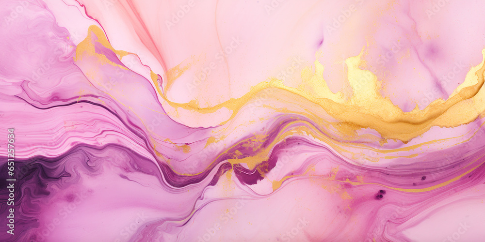 abstract watercolor background illustration, pastel pink purple color and gold marble lines. AI generative