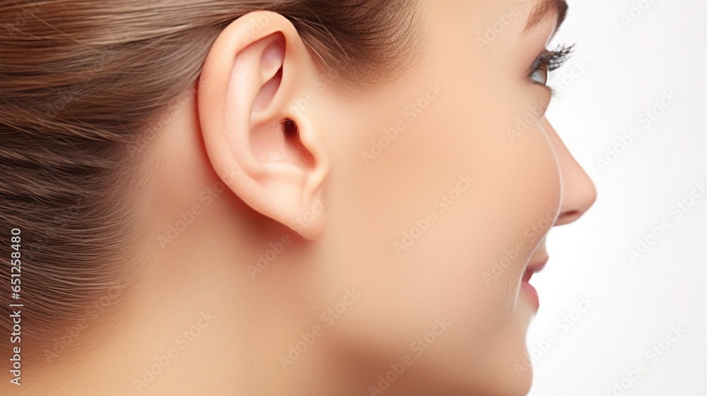 Close up of a girl's ear, isolated on white. Close up of a girl's ear, isolated on white.