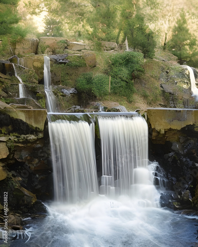 Twin waterfalls along the river