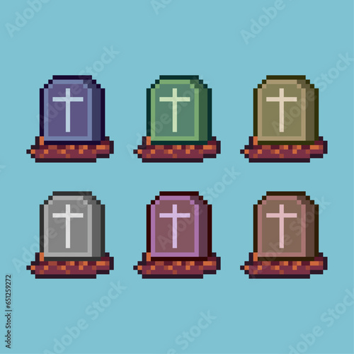 Pixel art sets of halloween grave  items loot with variation color item asset simple bits of grave on pixelated style 8bits perfect for game asset or design asset element for your game design asset