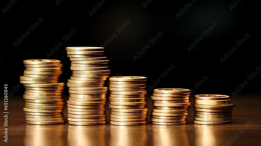 Macro shot of coins stacking up, representing growth in savings or investments. generative AI Macro shot of coins stacking up, representing growth in savings or investments. generative AI