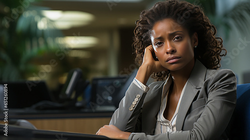 Compelling portrayal of a despondent therapist, visibly discouraged with slumped shoulders in his office. Perfectly encapsulates emotion and professional struggle. photo