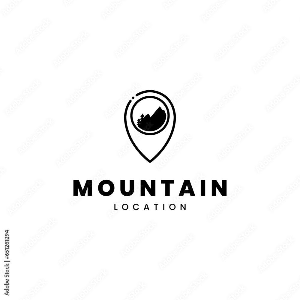 Logo template - Mountain with pin point location symbol logo Logo template - Mountain with pin point location symbol logo