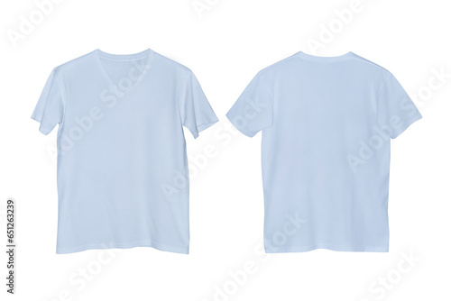 Baby Blue V Neck T-shirt Front and Back View