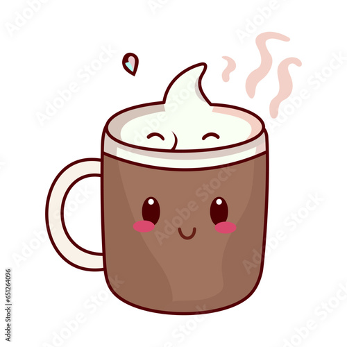 hot cup with coffee cute kawaii vector illustration