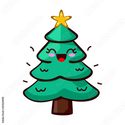 christmas tree cute kawaii vector illustration