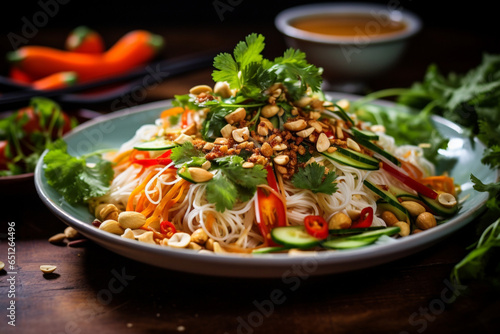 Vietnamese Noodle Salad - Rice noodles fresh herbs b, generative ai.