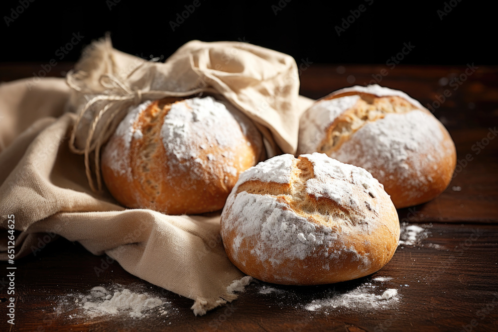 Homemade baked bread on the wooden rustic table Homemade baked bread on the wooden rustic table