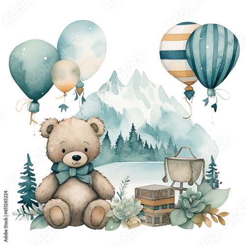 Watercolor illustrations Adventure Begin Mountain Boy Baby