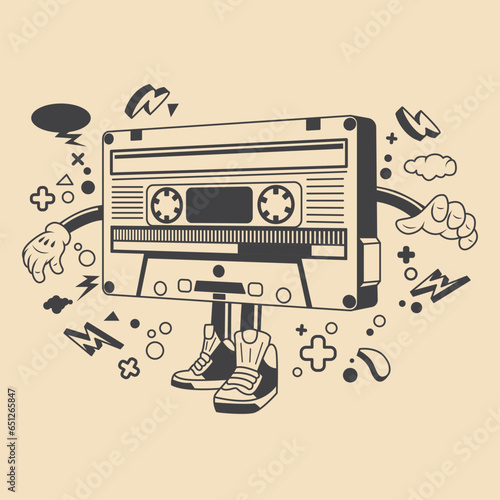 Retro MixTape Cartoon Character Vector Illustration