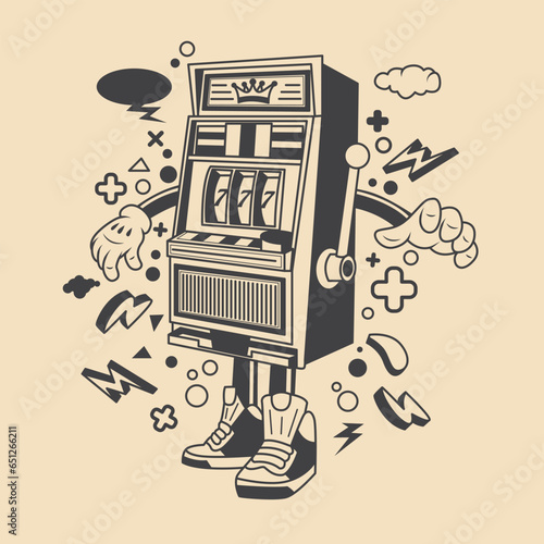 Retro Slot Machine Cartoon Character Vector Illustration