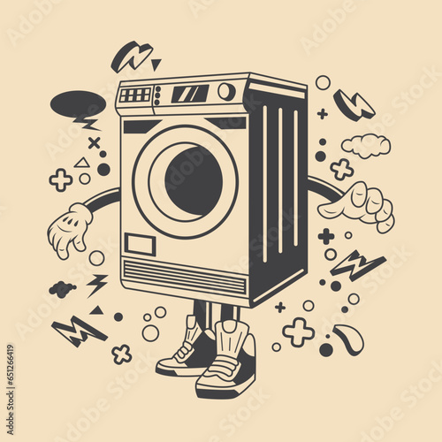 Retro Washing Machine Cartoon Character Vector Illustration