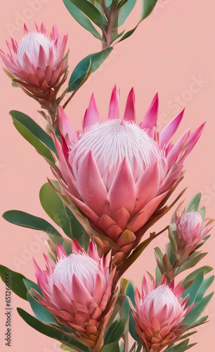 Seamless wallpaper made of protea flowers. Generative AI. photo