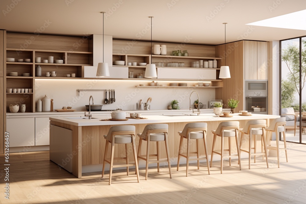 Aesthetic Kitchen Room Interior Design Created with Generative AI Aesthetic Kitchen Room Interior Design Created with Generative AI