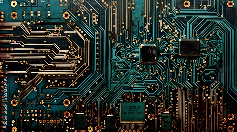 gros plan d'un circuit imprimé, généré par IA