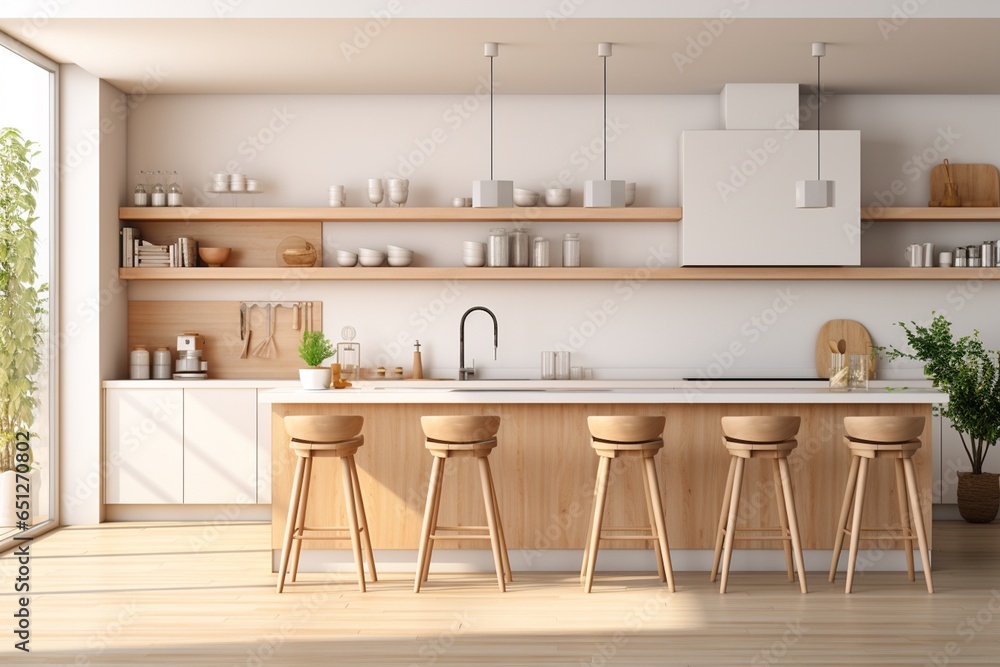 Aesthetic Kitchen Room Interior Design Created with Generative AI Aesthetic Kitchen Room Interior Design Created with Generative AI