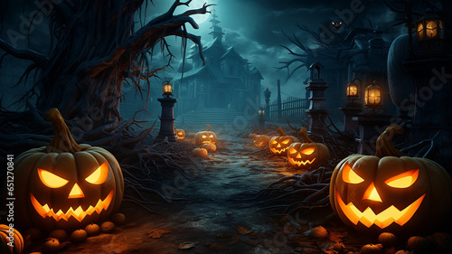 Halloween Pumpkin With Bats And Moon