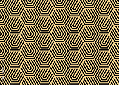 Abstract geometric pattern with stripes  lines. Seamless vector background. Gold and black ornament. Simple lattice graphic design