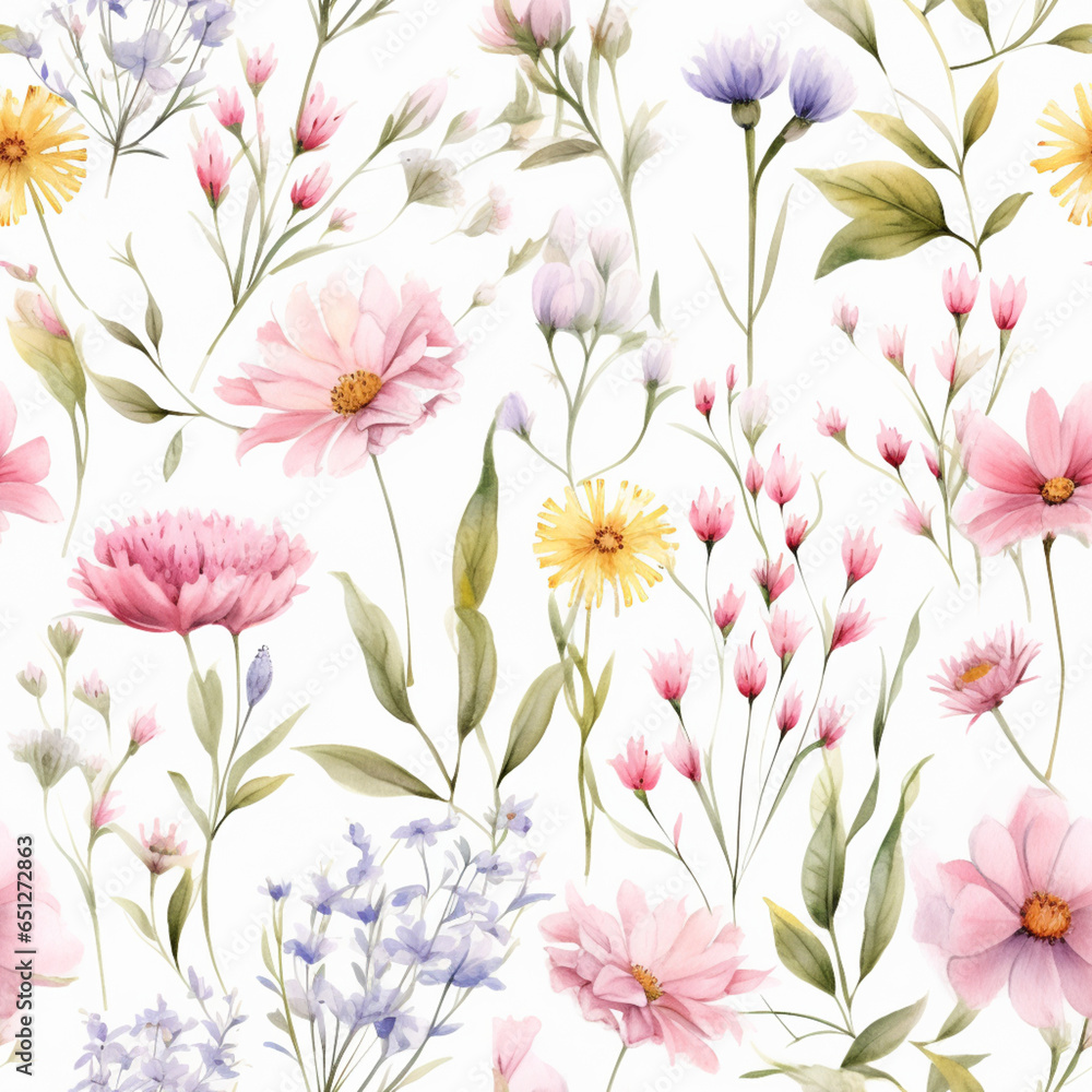 pattern of wildflowers in watercolor style, with soft colors and delicate brushstrokes, on a white background 05 pattern of wildflowers in watercolor style, with soft colors and delicate brushstrokes, on a white background 05