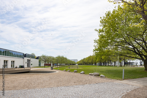 Walking through the Herning sculpture park and educational area
