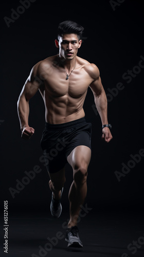 Man running, black background, high shutter speed