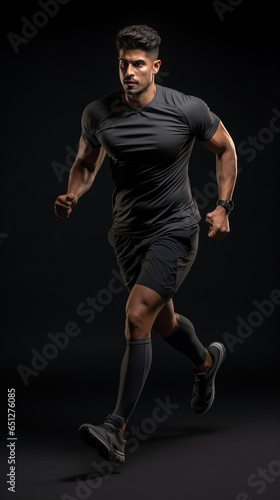 Man running, black background, high shutter speed