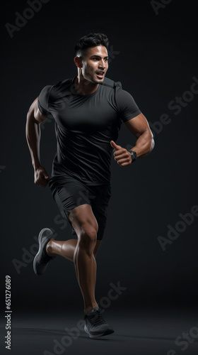 Man running, black background, high shutter speed