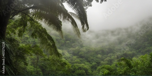 Misty Forest Scenery Emphasizing Environmental Preservation and Sustainable Energy photo